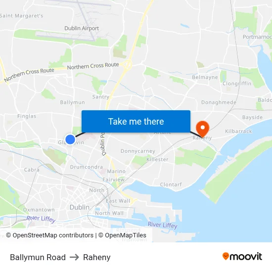 Ballymun Road to Raheny map
