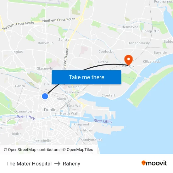 The Mater Hospital to Raheny map
