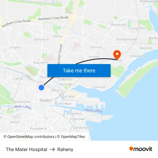 The Mater Hospital to Raheny map