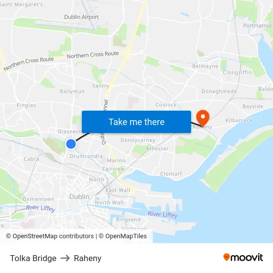 Tolka Bridge to Raheny map