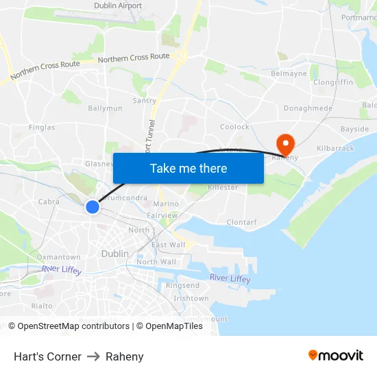 Hart's Corner to Raheny map
