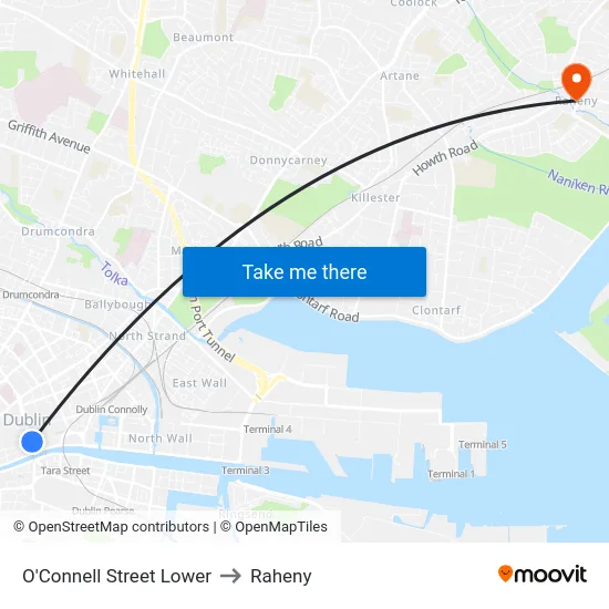 O'Connell Street Lower to Raheny map