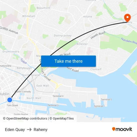 Eden Quay to Raheny map