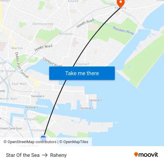 Star Of the Sea to Raheny map