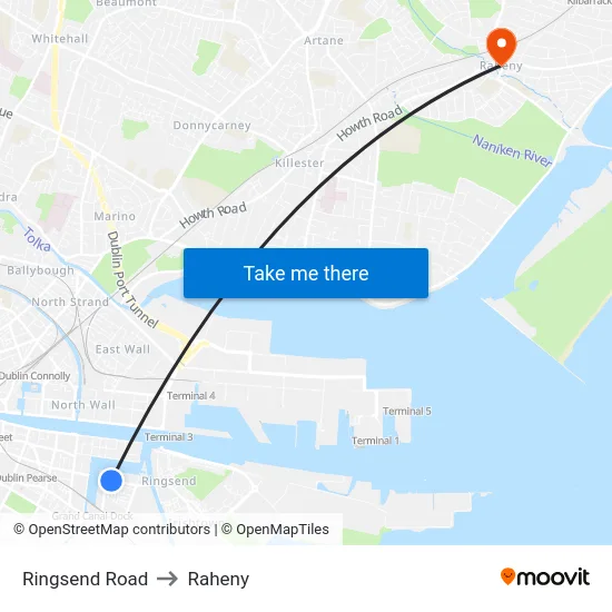 Ringsend Road to Raheny map