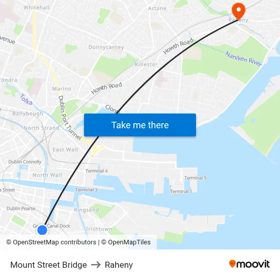 Mount Street Bridge to Raheny map