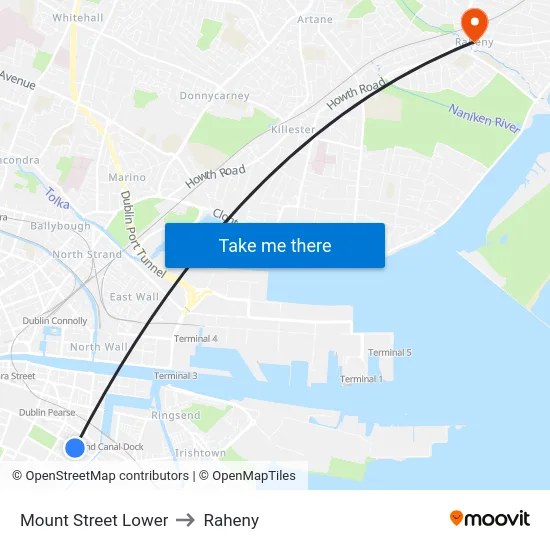 Mount Street Lower to Raheny map