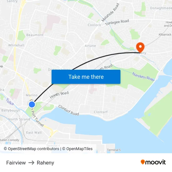 Fairview to Raheny map