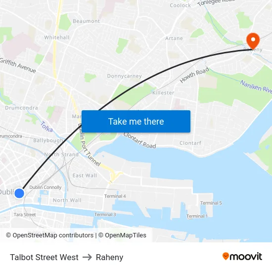 Talbot Street West to Raheny map