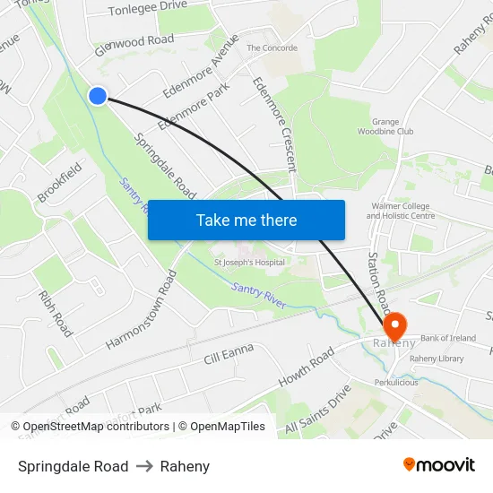 Springdale Road to Raheny map