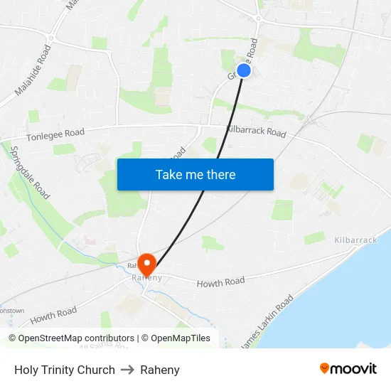 Holy Trinity Church to Raheny map