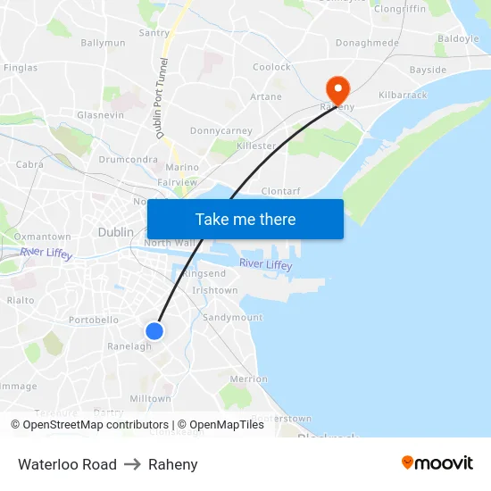 Waterloo Road to Raheny map