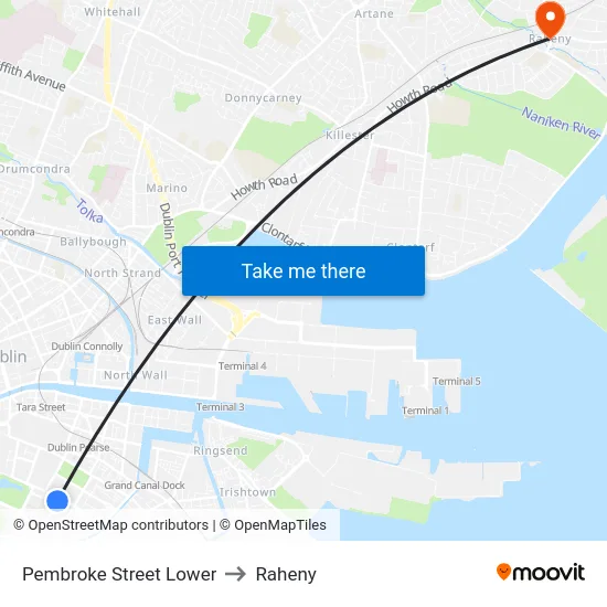 Pembroke Street Lower to Raheny map