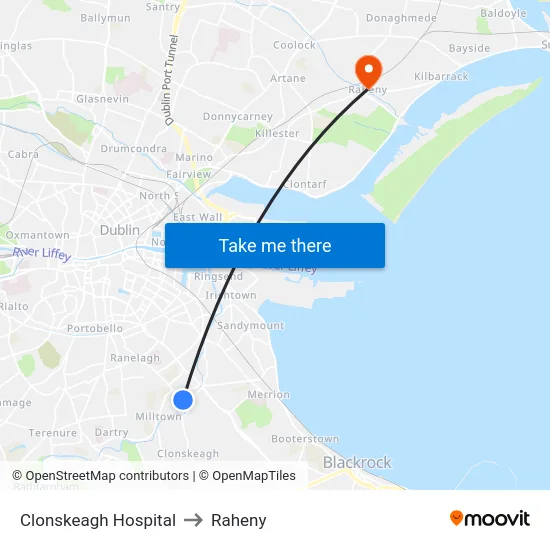Clonskeagh Hospital to Raheny map