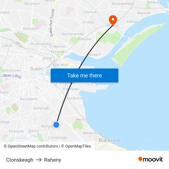 Clonskeagh to Raheny map