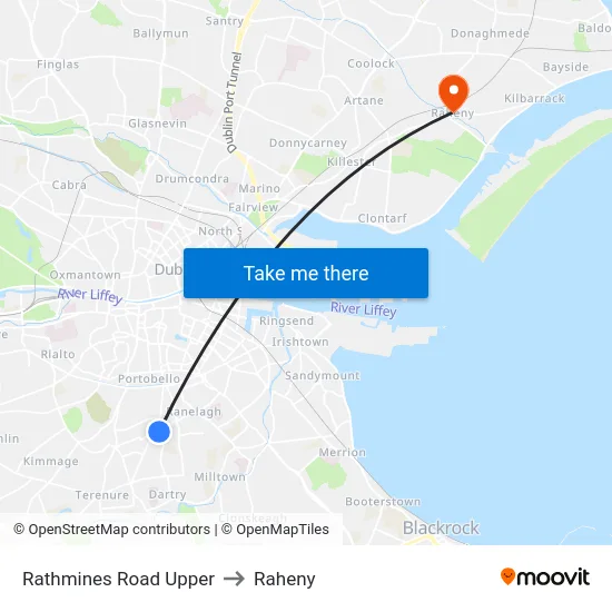 Rathmines Road Upper to Raheny map