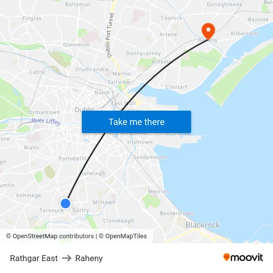 Rathgar East to Raheny map