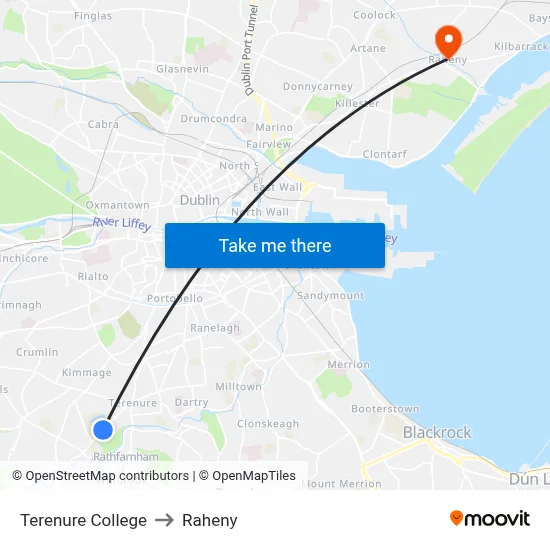 Terenure College to Raheny map