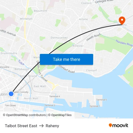 Talbot Street East to Raheny map