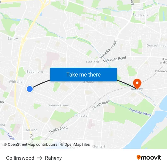 Collinswood to Raheny map