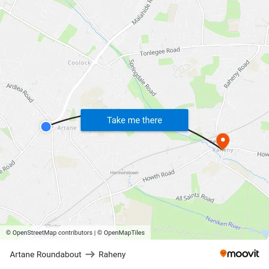 Artane Roundabout to Raheny map