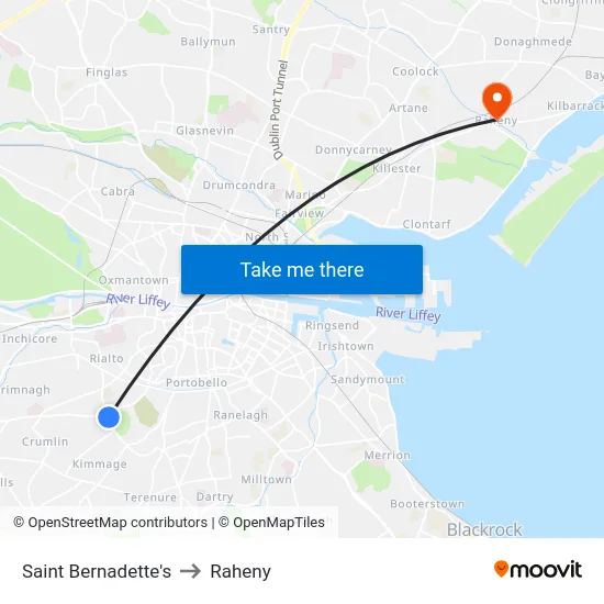 Saint Bernadette's to Raheny map