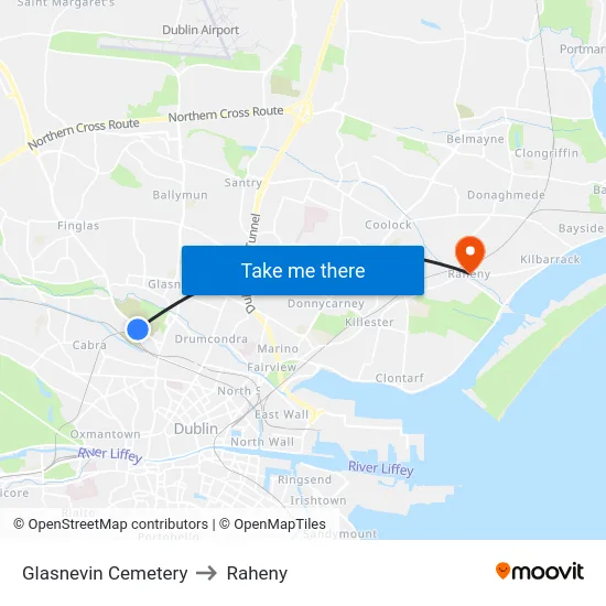 Glasnevin Cemetery to Raheny map