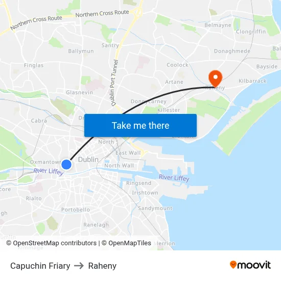 Capuchin Friary to Raheny map
