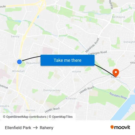 Ellenfield Park to Raheny map