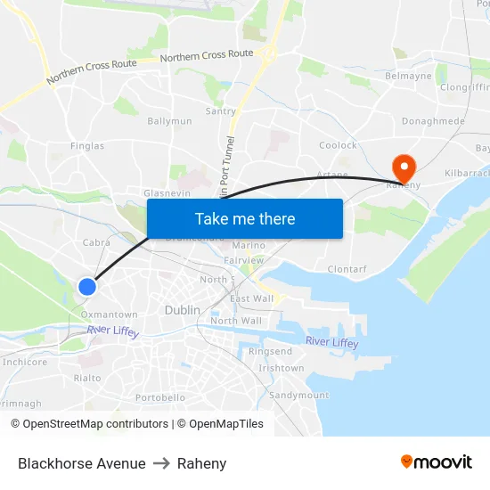 Blackhorse Avenue to Raheny map