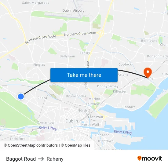 Baggot Road to Raheny map