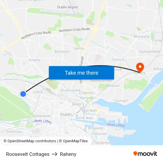 Roosevelt Cottages to Raheny map