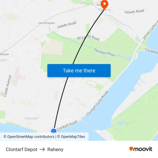 Clontarf Depot to Raheny map