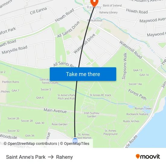 Saint Anne's Park to Raheny map