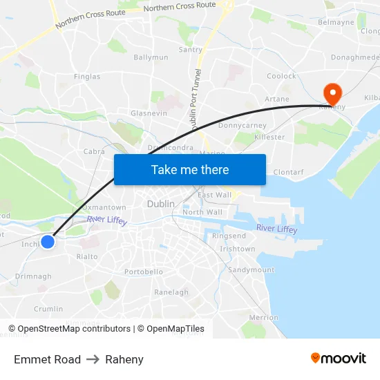 Emmet Road to Raheny map