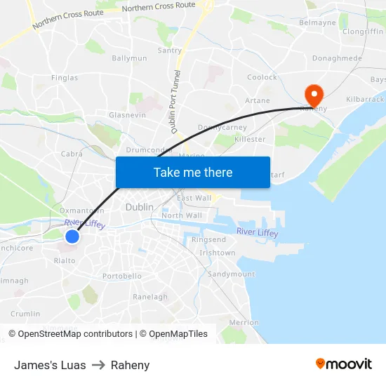 James's Luas to Raheny map