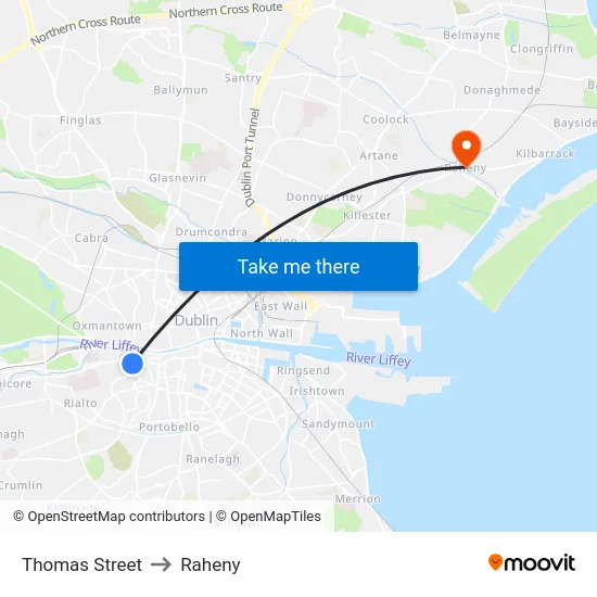 Thomas Street to Raheny map