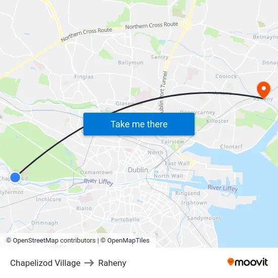 Chapelizod Village to Raheny map