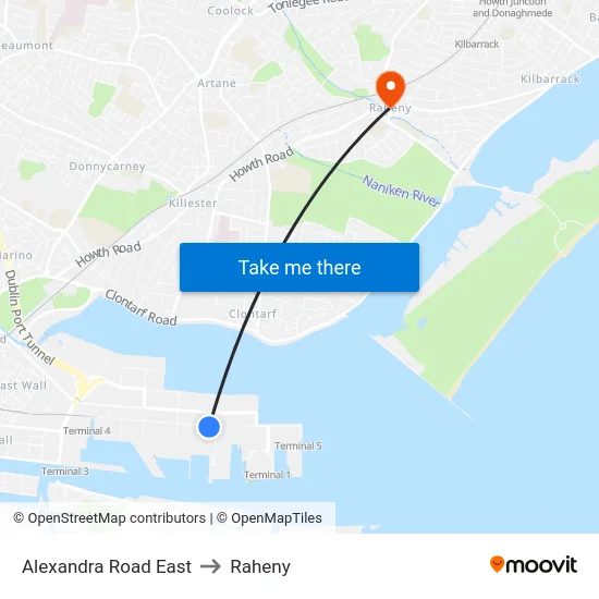 Alexandra Road East to Raheny map