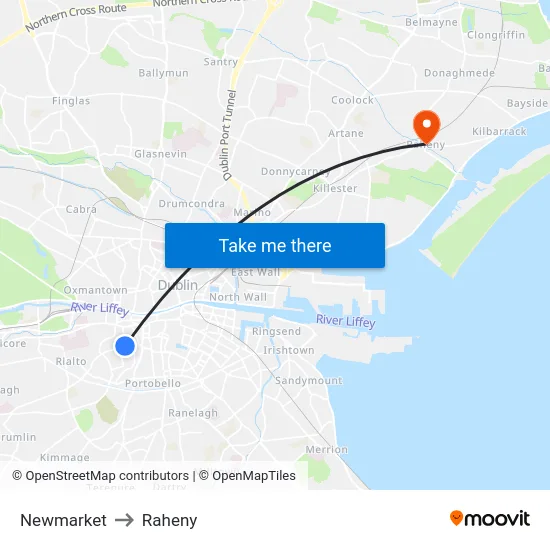 Newmarket to Raheny map