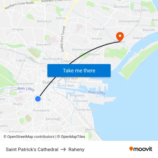 Saint Patrick's Cathedral to Raheny map