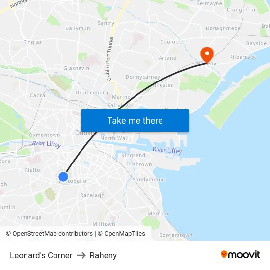 Leonard's Corner to Raheny map