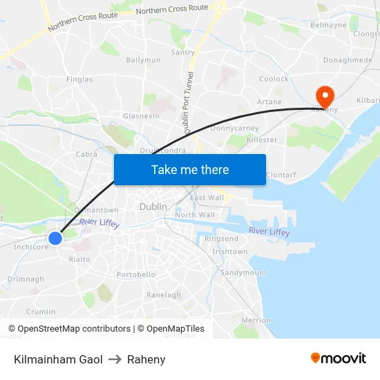 Kilmainham Gaol to Raheny map