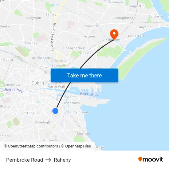 Pembroke Road to Raheny map