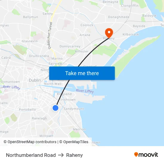 Northumberland Road to Raheny map