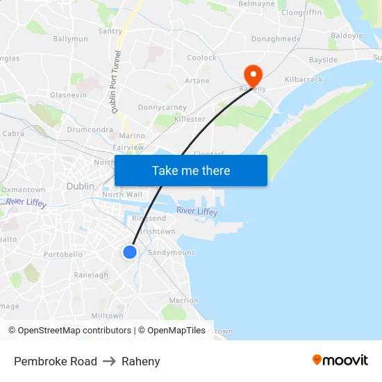 Pembroke Road to Raheny map