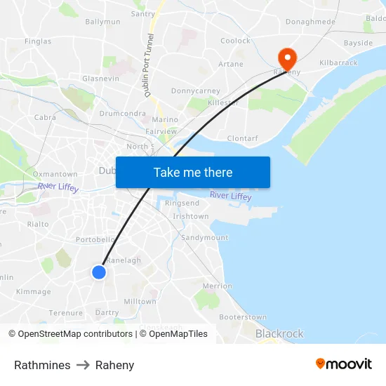 Rathmines to Raheny map