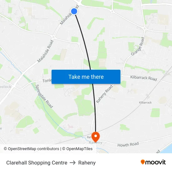 Clarehall Shopping Centre to Raheny map