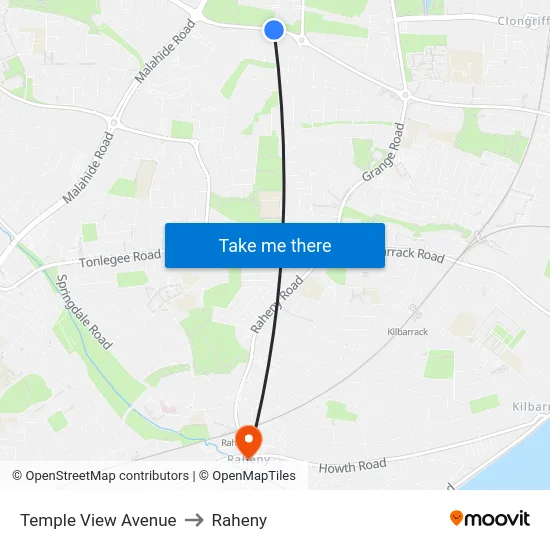 Temple View Avenue to Raheny map