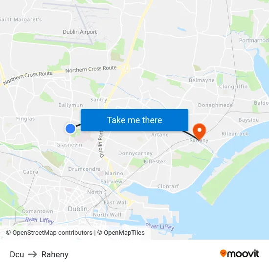 Dcu to Raheny map